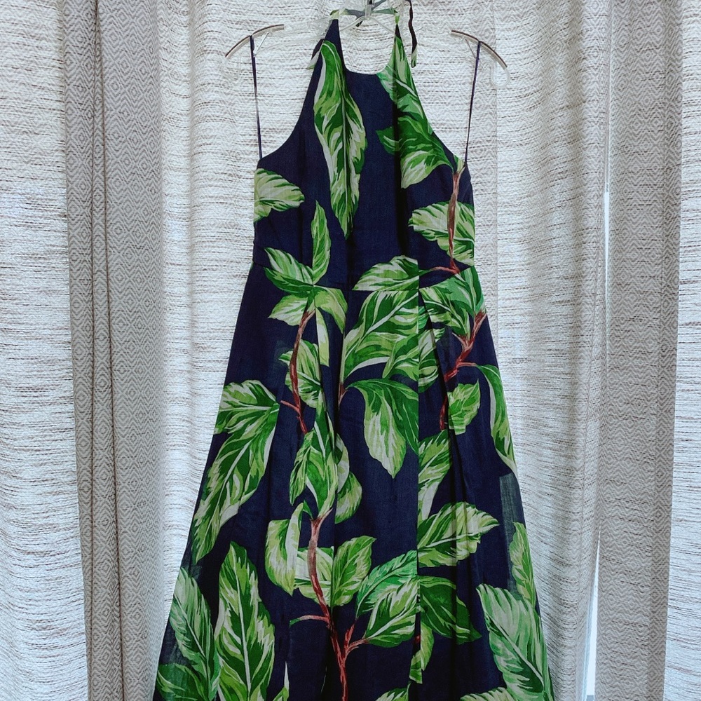 Leaf Print Ann Taylor Cotton Halter Midi Dress
